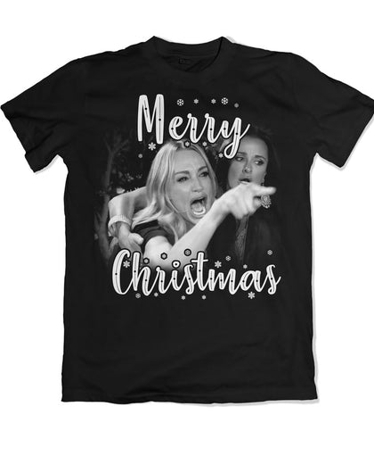 Yelling Woman Cat Meme Christmas Shirt - Front & Back